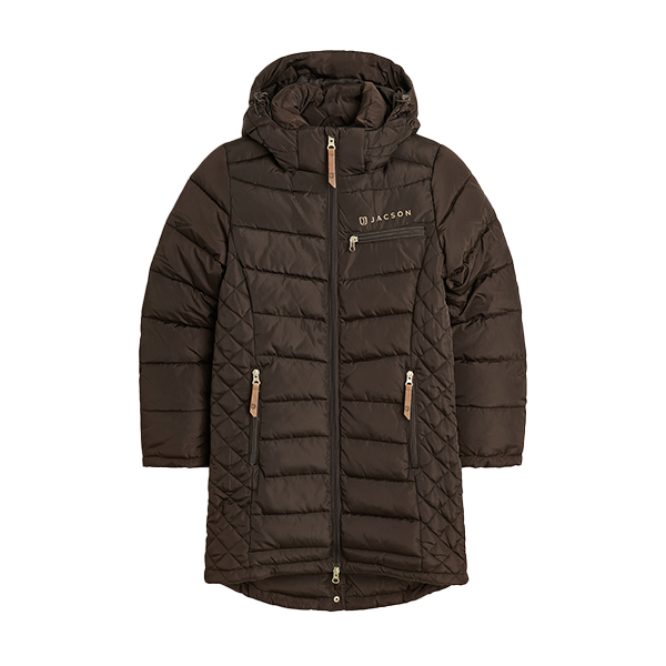 Jacson Mary Kappa Junior är en knälång och figursydd kappa med en stilren design som passar både i stallet och på stan under höst, vinter och vår!