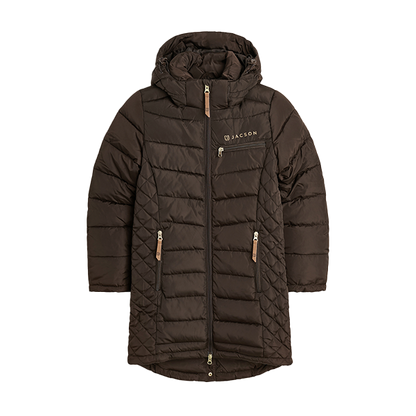 Jacson Mary Kappa Junior är en knälång och figursydd kappa med en stilren design som passar både i stallet och på stan under höst, vinter och vår!