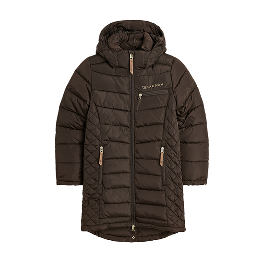 Jacson Mary Kappa Junior är en knälång och figursydd kappa med en stilren design som passar både i stallet och på stan under höst, vinter och vår!