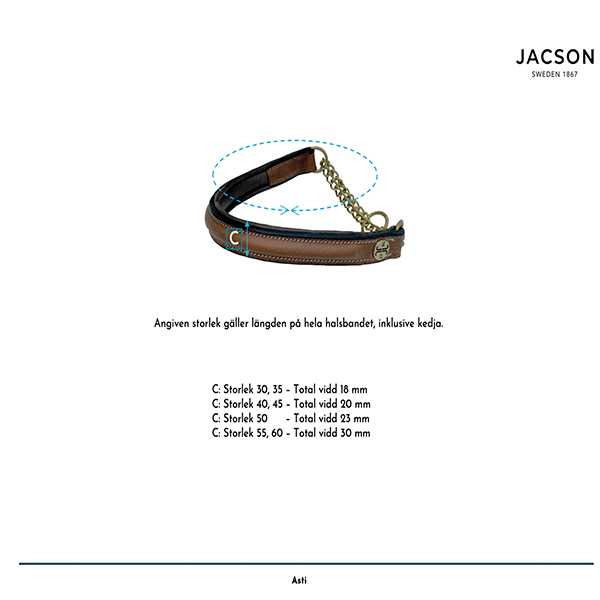 Jacson Asti Hundhalsband är ett elegant och funktionellt halvstryp-halsband för hundar som är tillverkat i mjukt, oljat vegetabiliskt läder.
