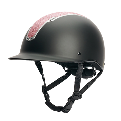 Jacson Philly Mips Ridhjälm Svart/Rosa är en säker, bekväm och stilfull ridhjälm som verkligen sticker ut med sina rosa glitterdetaljer!