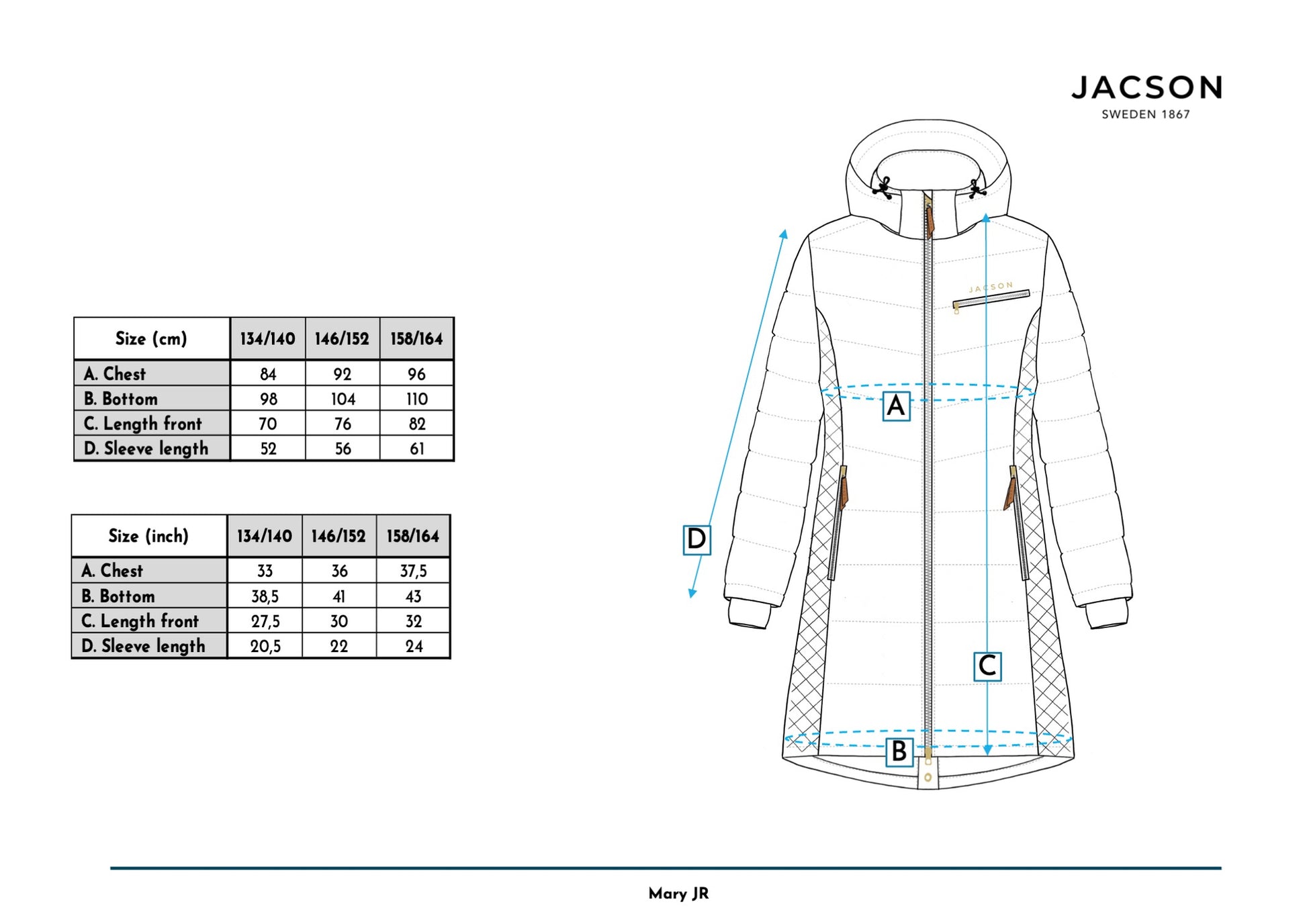 Jacson Mary Kappa Junior är en knälång och figursydd kappa med en stilren design som passar både i stallet och på stan under höst, vinter och vår!