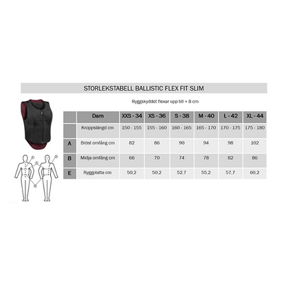Storlekstabell Komperdell Ballistic Flex fit slim
